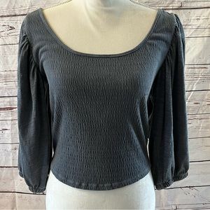 EUC FREE PEOPLE L Large Stretch Shirt Top 3/4 wide sleeves Blue gray color